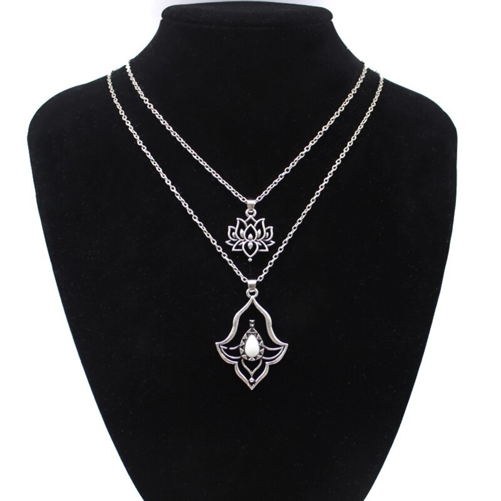 Vintage 3 in 1 Lotus Flower Pendant Necklace - Picture 5 of 16